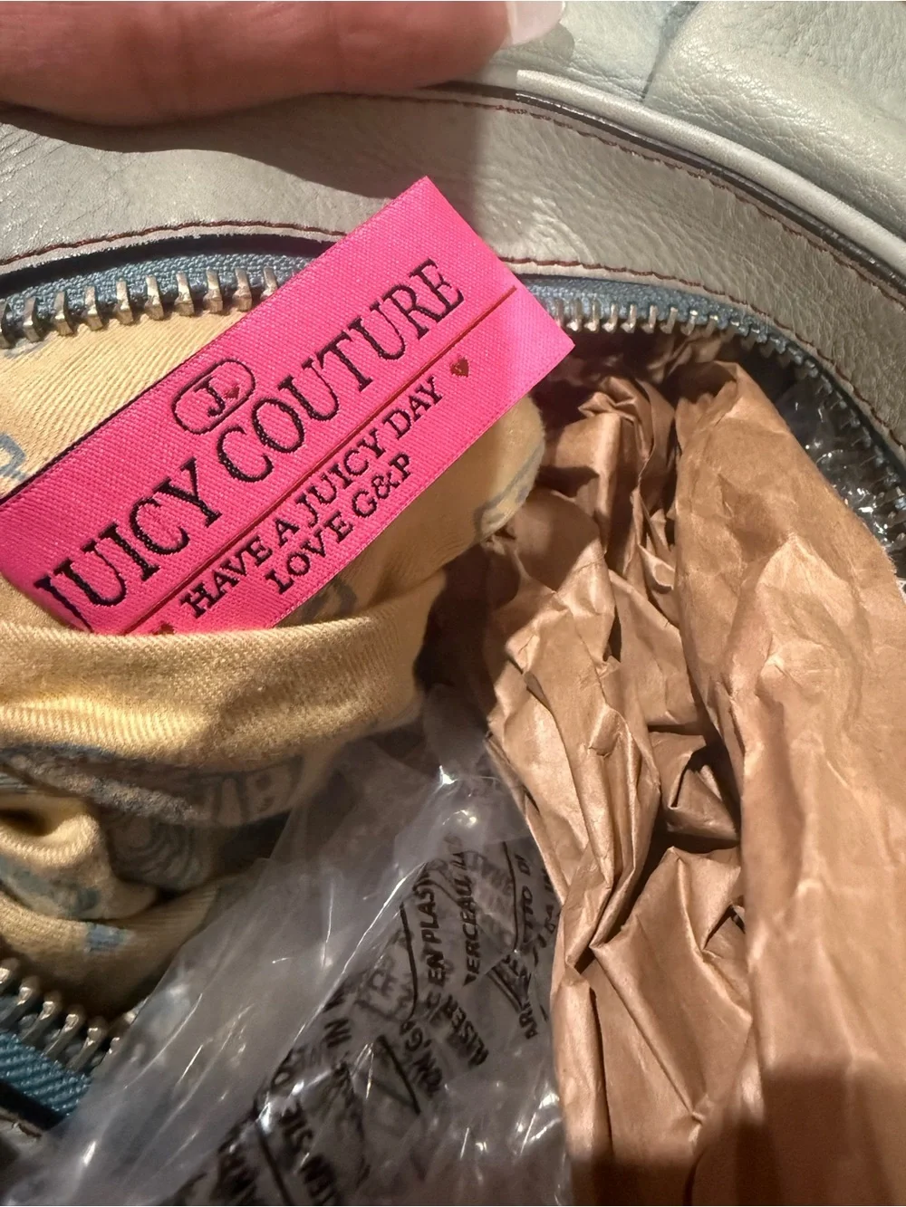 Juicy Couture Vintage Slouchy Leather Hobo bag in a Soft light blue gray tone